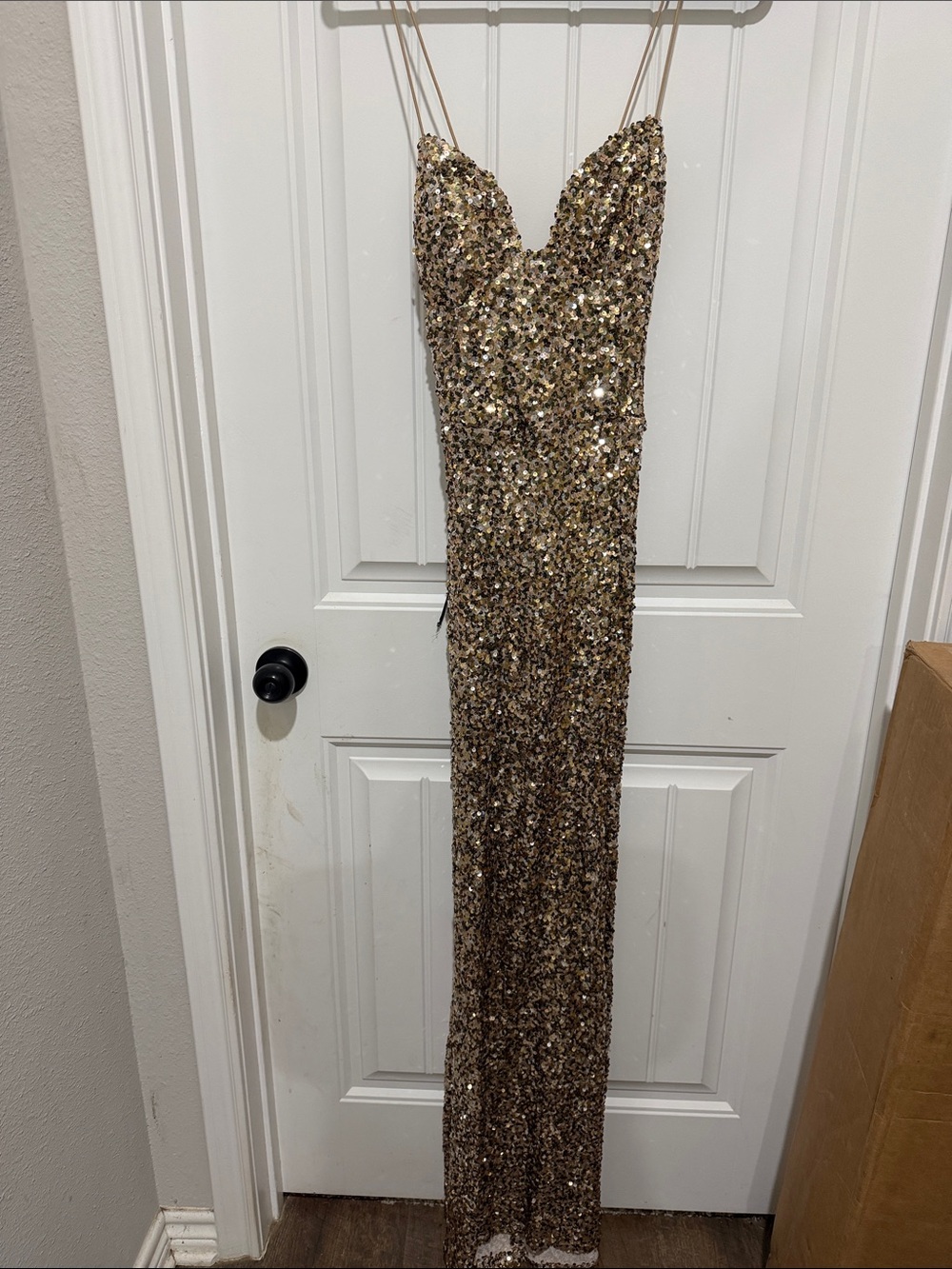 Speechless Gold Sequin Spaghetti-Strap Prom Dress